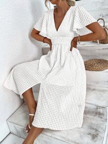 Breezaya 蝴蝶袖紐扣細節高衩連衣裙 - 白色 - 查看 6