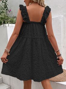 Breezaya Ruffle Trim Smock Dress Vacation Beach Outfits Women - Black - View 2