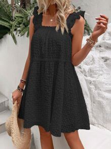 Breezaya Ruffle Trim Smock Dress Vacation Beach Outfits Women - Black - View 3
