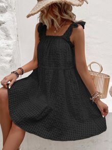 Breezaya Ruffle Trim Smock Dress Vacation Beach Outfits Women - Black - View 4
