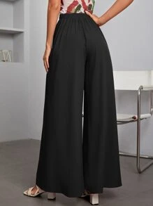 SHEIN Privé Solid Wide Leg Trousers - Black - View 2