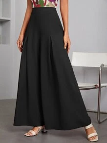 SHEIN Privé Solid Wide Leg Trousers - Black - View 3