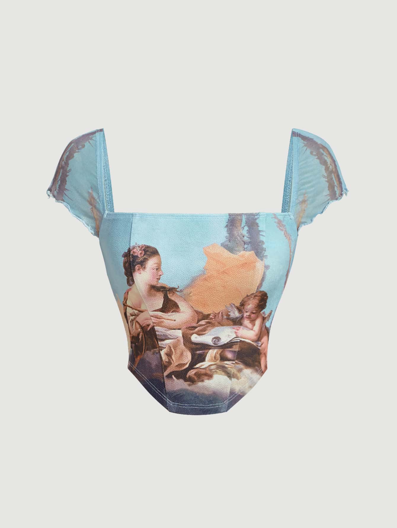 SHEIN MOD Áo thun nữ Bất đối xứng Con số Giải trí - Màu xanh lam - Xem 1