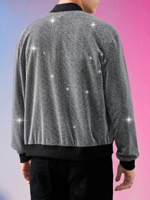 Manfinity Men Zip Up Glitter Bomber Jacket - Silver - View 2