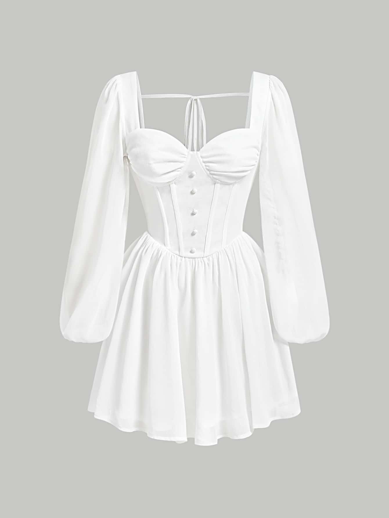 SHEIN MOD Sweetheart Neck Lantern Sleeve Bustier Dress - White - View 1