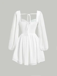 SHEIN MOD Sweetheart Neck Lantern Sleeve Bustier Dress - White - View 2