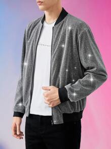 Manfinity Men Zip Up Glitter Bomber Jacket - Silver - View 4