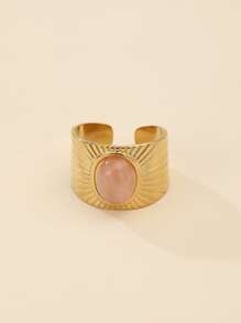 1 pieza De moda chapado en oro de 14 quilates, acero inoxidable estilo barroco anillo abierto con decoración de piedra natural adecuado para mujer uso diario como regalo
