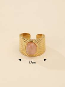 1 pieza De moda chapado en oro de 14 quilates, acero inoxidable estilo barroco anillo abierto con decoración de piedra natural adecuado para mujer uso diario como regalo