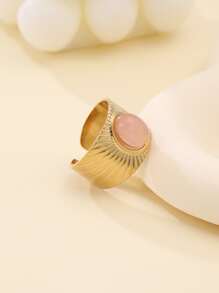 1 pieza De moda chapado en oro de 14 quilates, acero inoxidable estilo barroco anillo abierto con decoración de piedra natural adecuado para mujer uso diario como regalo
