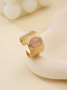 1 pieza De moda chapado en oro de 14 quilates, acero inoxidable estilo barroco anillo abierto con decoración de piedra natural adecuado para mujer uso diario como regalo