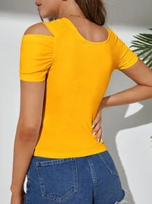 Firerie Asymmetrical Neck Twist Front Tee - Yellow - View 3