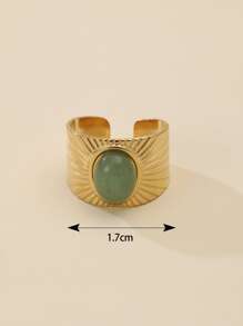 1 Chiếc Nhẫn Mở Bằng Thép Không Gỉ Mạ Vàng 14K Thời Trang Phong Cách Baroque Trang Trí Bằng Đá Tự Nhiên Thích Hợp Cho Phụ Nữ Đeo Hàng Ngày, Quà Tặng - Màu xanh Bạc hà - Xem 4