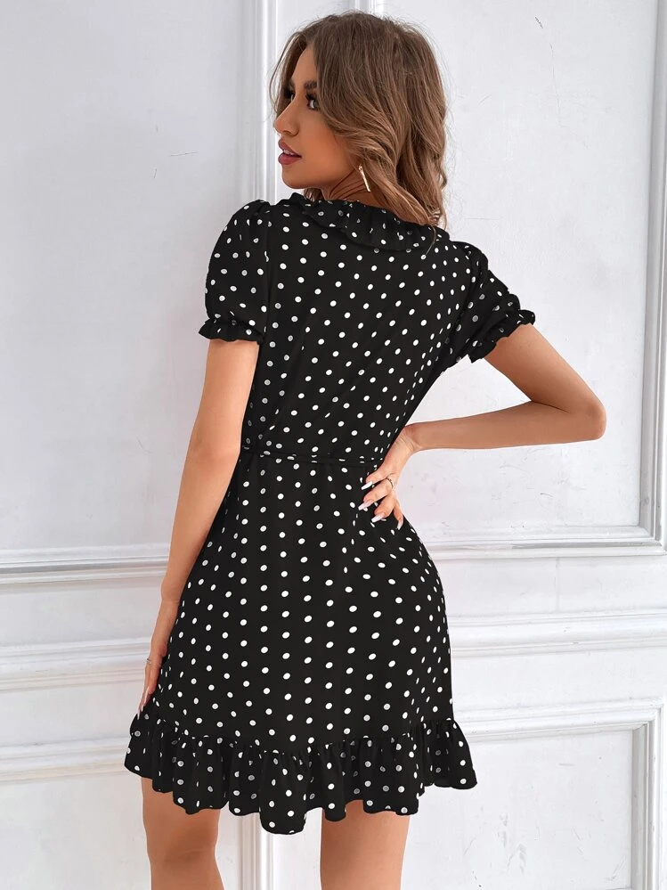 SHEIN LUNE 水玉柄ベルト付きラップドレス、新年の服 | SHEIN JAPAN