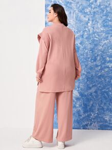 Mulvari Plus Mock Neck Drop Shoulder Sweatshirt & Trousers - Dusty Pink - View 2