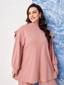 Mulvari Plus Mock Neck Drop Shoulder Sweatshirt & Trousers - Dusty Pink - View 4