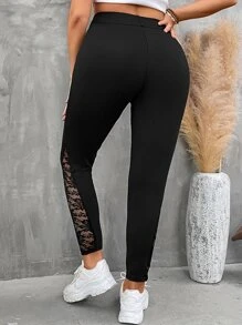 SHEIN LUNE Quần lót kích thước lớn Tương phản ren màu trơn Giải trí - màu đen - Xem 2