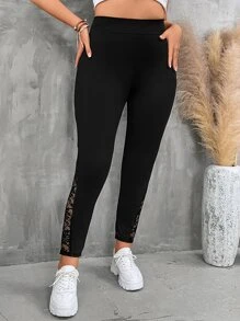 SHEIN LUNE Quần lót kích thước lớn Tương phản ren màu trơn Giải trí - màu đen - Xem 5