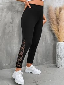 SHEIN LUNE Quần lót kích thước lớn Tương phản ren màu trơn Giải trí - màu đen - Xem 6