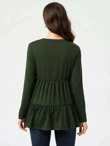 Maternity Solid Nursing Top - Dark Green - View 2
