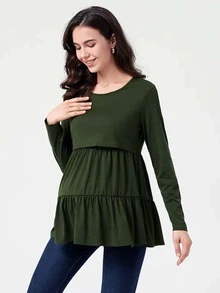 Maternity Solid Nursing Top - Dark Green - View 4