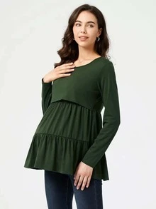 Maternity Solid Nursing Top - Dark Green - View 5