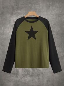 ROMWE Grunge Punk 星星印花撞色插肩袖T恤 - 彩色 - 查看 1