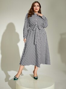 Mulvari Plus Allover Print Belted Shirt Dress - Multicolor - View 5