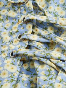 SHEIN MOD Ditsy Floral Print Split Thigh Cami Dress - Blue - View 3