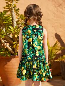 SHEIN 小女童熱帶圖案荷葉邊連衣裙 - 彩色 - 查看 2