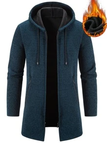 Manfinity Homme 男士拉鏈開襟抽繩連帽開襟衫 - 藏蓝色 - 查看 1