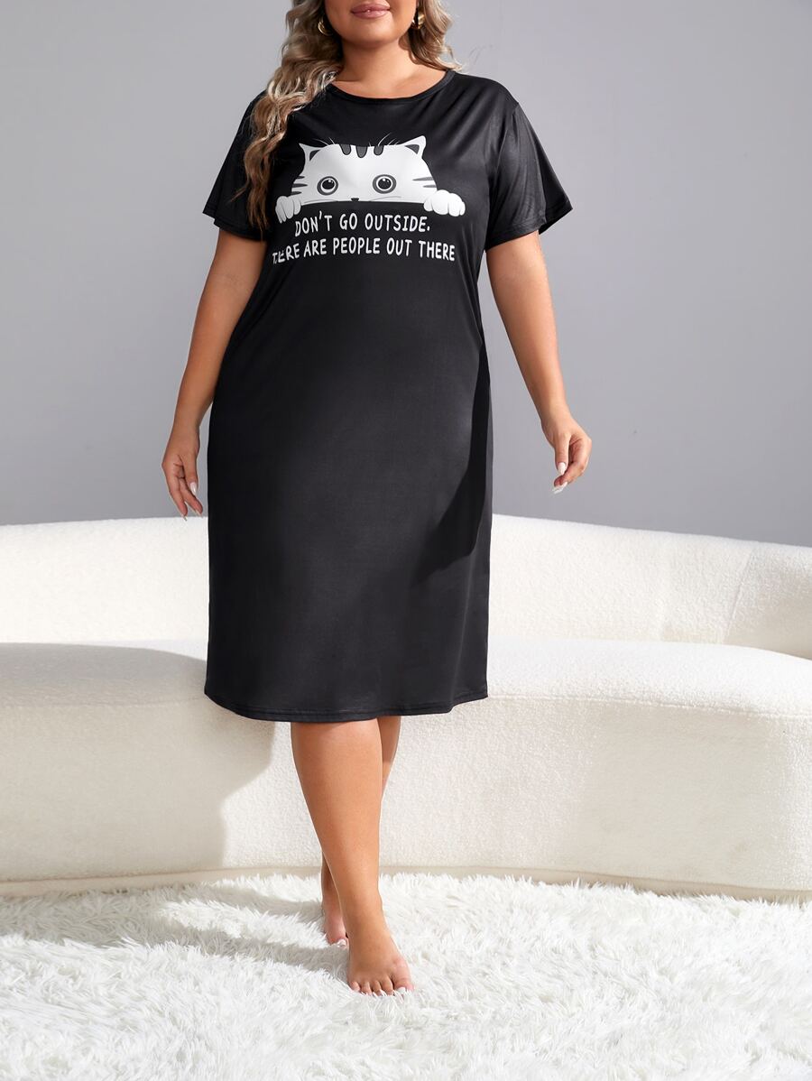 大碼標語和卡通圖案睡裙