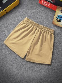 Manfinity Homme 男士山圖案腰部抽繩短褲 - 卡其色 - 查看 2