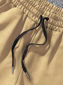 Manfinity Homme 男士山圖案腰部抽繩短褲 - 卡其色 - 查看 3