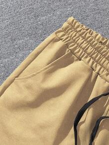 Manfinity Homme 男士山圖案腰部抽繩短褲 - 卡其色 - 查看 4