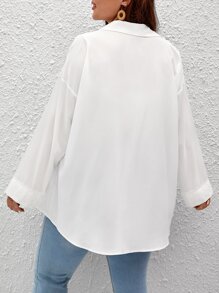 SHEIN Frenchy Plus Solid Drop Shoulder Button Front Shirt - White - View 2