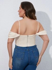 PARTHEA áo nữ kích thước lớn Xù Dây kéo màu trơn Thanh lịch - Màu be - Xem 2