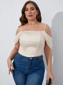 PARTHEA áo nữ kích thước lớn Xù Dây kéo màu trơn Thanh lịch - Màu be - Xem 4