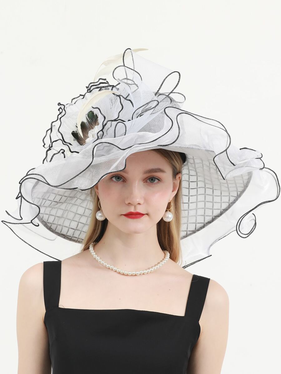 HIMESPORT Lưới Trắng Tiệc Cưới Mũ Nam Nữ Đàn Organ Áo Chống Nắng Mũ Hoa Fascinators Derby Top