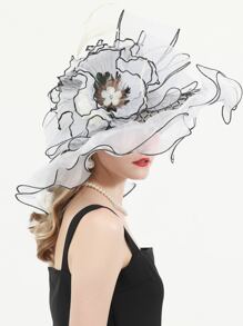 HIMESPORT Lưới Trắng Tiệc Cưới Mũ Nam Nữ Đàn Organ Áo Chống Nắng Mũ Hoa Fascinators Derby Top - trắng - Xem 3