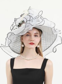 HIMESPORT Lưới Trắng Tiệc Cưới Mũ Nam Nữ Đàn Organ Áo Chống Nắng Mũ Hoa Fascinators Derby Top - trắng - Xem 4