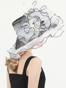 HIMESPORT Lưới Trắng Tiệc Cưới Mũ Nam Nữ Đàn Organ Áo Chống Nắng Mũ Hoa Fascinators Derby Top - trắng - Xem 5