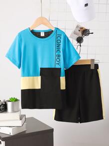 Toddler Boys Letter Graphic Colourblock Tee & Shorts - Multicolor - View 1