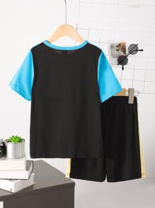 Toddler Boys Letter Graphic Colourblock Tee & Shorts - Multicolor - View 2