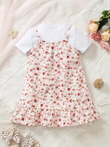 Toddler Girls Ditsy Floral Print Ruffle Hem Cami Dress & Tee - Multicolor - View 2