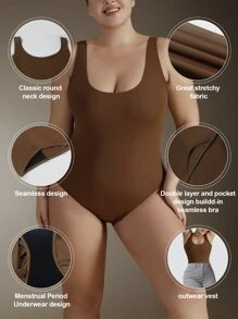 Plus Solid Shapewear 背心式紧身衣 - 咖啡棕 - 查看 1