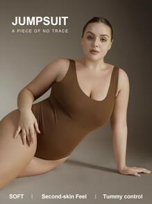 Plus Solid Shapewear 背心式紧身衣 - 咖啡棕 - 查看 3