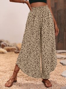 Breezaya Quần nữ viền lá sen Dải chun Quần paper-bag Tất cả trên in Boho - Màu Khaki - Xem 1