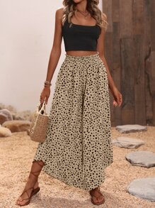 Breezaya Quần nữ viền lá sen Dải chun Quần paper-bag Tất cả trên in Boho - Màu Khaki - Xem 4