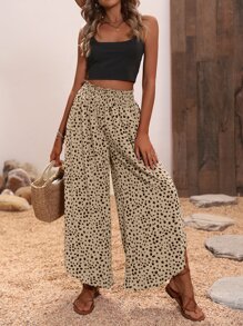 Breezaya Quần nữ viền lá sen Dải chun Quần paper-bag Tất cả trên in Boho - Màu Khaki - Xem 5